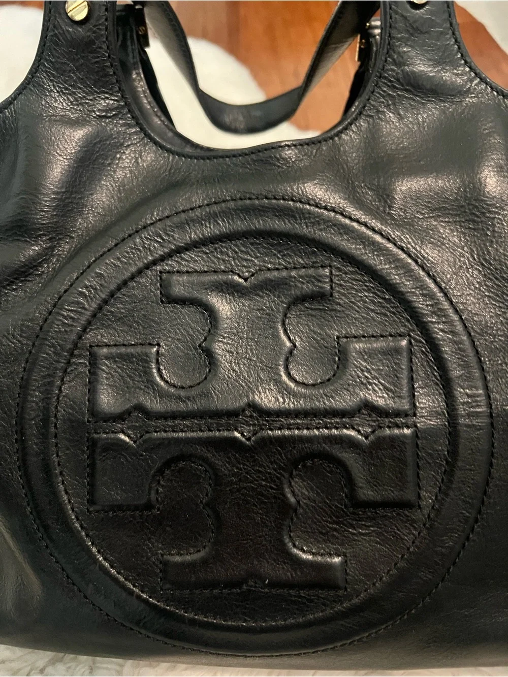 Tory Burch Bombe Leather Tote Bag in Black